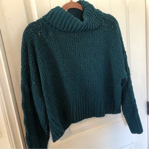 Billabong Teal Cropped Chenille Turtleneck Sweater